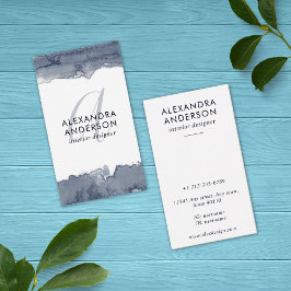 モダン水彩灰色モノグラムミニマル 名刺