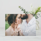 モダン水彩画字タイポグラフィ結婚のシンプル セーブザデート (スタンド正面)