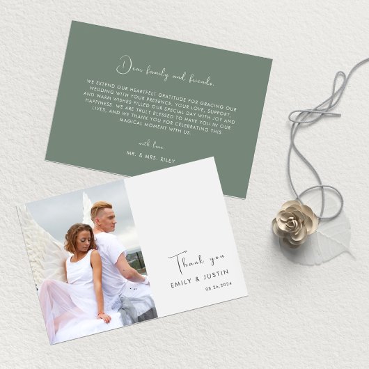 モダン水彩白結婚花 サンキューカード