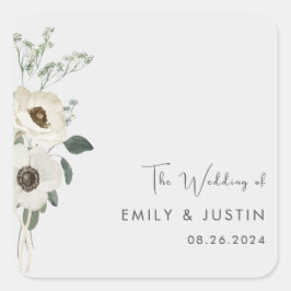モダン水彩白結婚花 スクエアシール