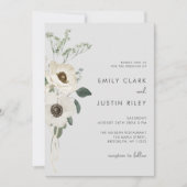 モダン水彩白結婚花 招待状 (正面)