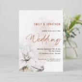 モダン水彩白花模様QRコード結婚 箔招待状 (立ち正面)