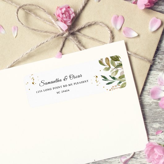 モダン水彩緑葉フレーム ラベル