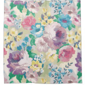 モダン水彩花カラフル模様 シャワーカーテン (正面)