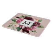 モダン水彩花モノグラムの カッティングボード (角)