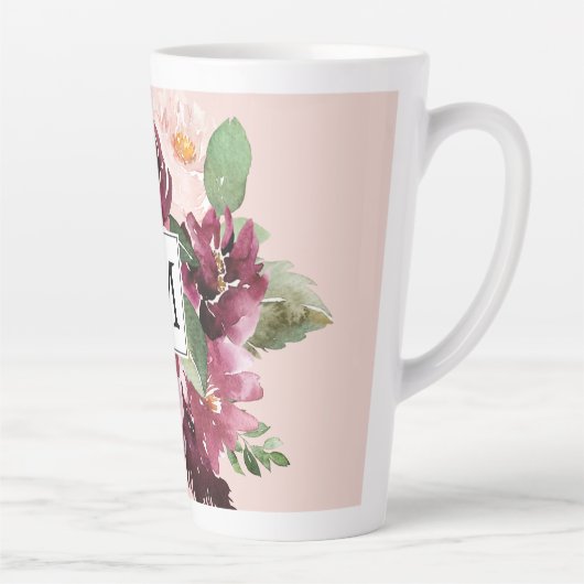 モダン水彩花モノグラムの カフェラテマグ (右)