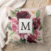 モダン水彩花モノグラムの クッション (ブランケット)