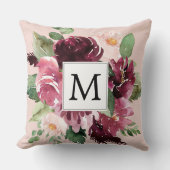 モダン水彩花モノグラムの クッション (正面)