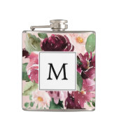 モダン水彩花モノグラムの フラスク (正面)