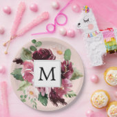 モダン水彩花モノグラムの ペーパープレート (パーティー)