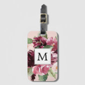 モダン水彩花モノグラムの ラゲッジタグ (正面縦)