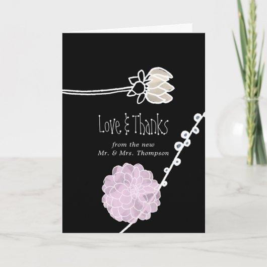 モダン水彩花結婚の写真 サンキューカード (正面)