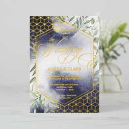 モダン水彩葉のジオメトはっきりしたリックフレーム 箔招待状