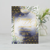 モダン水彩葉のジオメトはっきりしたリックフレーム 箔招待状 (立ち正面)
