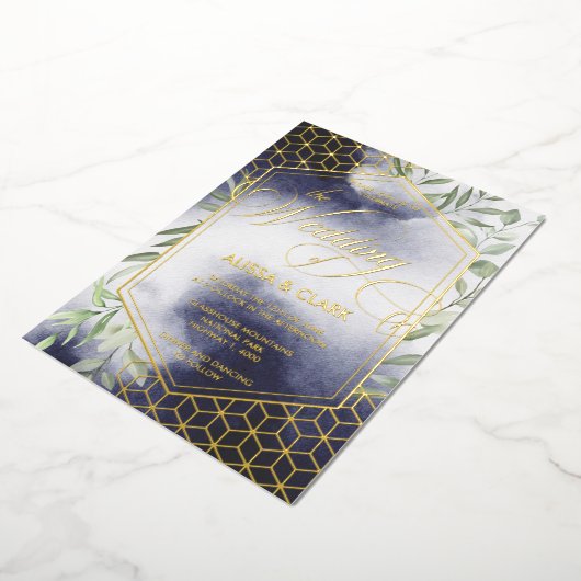 モダン水彩葉のジオメトはっきりしたリックフレーム 箔招待状 (回転した状態)