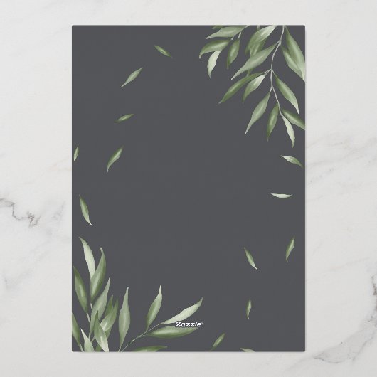 モダン水彩葉のジオメトはっきりしたリックフレーム 箔招待状 (裏面)