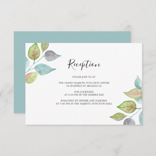 モダン水彩葉カラフル婚披露宴 エンクロージャーカード (正面/裏面)