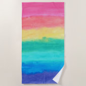 モダン水彩虹ストライプ色 ビーチタオル (正面)