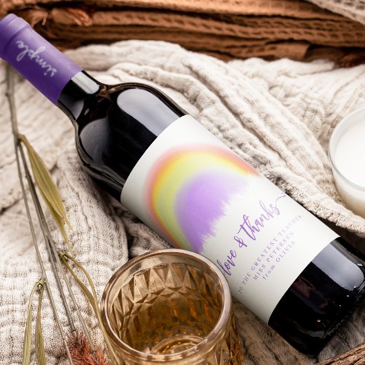 モダン水彩虹先生感謝していユーカスタム ワインラベル