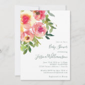 モダン水彩赤ピンクフローラ赤シャワー 招待状 (正面)