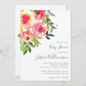 モダン水彩赤ピンクフローラ赤シャワー 招待状 (正面/裏面)