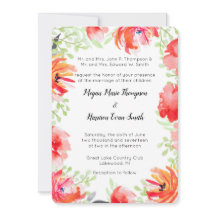 モダン水彩赤花結婚式招待状