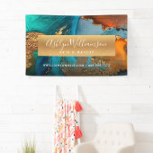 モダン水彩金ゴールドターコイズヘアサロン 横断幕 (インサイチュ)