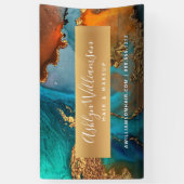 モダン水彩金ゴールドターコイズヘアサロン 横断幕 (縦)