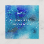 モダン水彩青ティール(緑がかった色)(ばちゃばちゃ)跳ねるプロフェッショナル スクエア名刺 (正面)