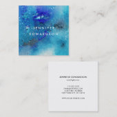 モダン水彩青ティール（緑がかった色）（ばちゃばちゃ）跳ねるプロフェッショナル スクエア名刺 (正面/裏面)