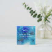 モダン水彩青ティール(緑がかった色)(ばちゃばちゃ)跳ねるプロフェッショナル スクエア名刺 (スタンド正面)