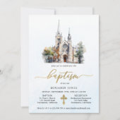 モダン水彩青バプテスマ 招待状 (正面)