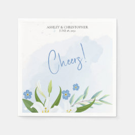 モダン水彩青フローラ結婚ズ スタンダードカクテルナプキン