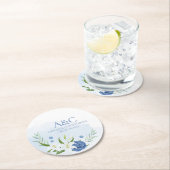 モダン水彩青フローラ結婚ズ ラウンドペーパーコースター (インサイチュ)