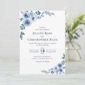 モダン水彩青フローラ結婚式招待状 招待状 (スタンド正面)