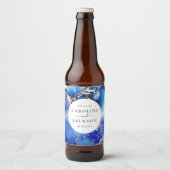 モダン水彩青金ゴールド結婚ズ ビールラベル (正面)