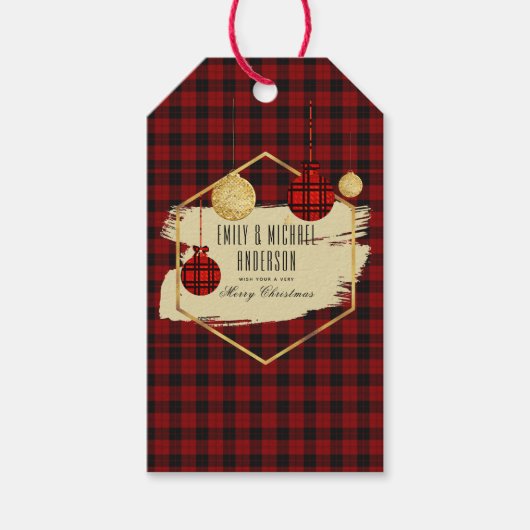 モダン水牛のプレイド金ゴールド幾何パーソナライズされた的 ギフトタグ (正面)