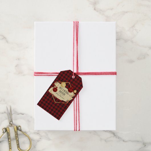 モダン水牛のプレイド金ゴールド幾何パーソナライズされた的 ギフトタグ (より糸付き)