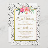 モダン水玉模様と金ゴールドブライダルシャワー 招待状 (正面/裏面)