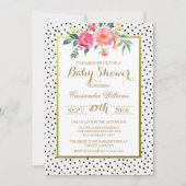 モダン水玉模様と金ゴールドベビーシャワー招待状 招待状 (正面)