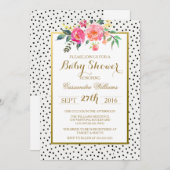 モダン水玉模様と金ゴールドベビーシャワー招待状 招待状 (正面/裏面)