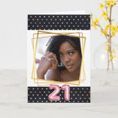 モダン水玉模様ネイビー青金ゴールド枠ピンク21位 カード (黄色い花)