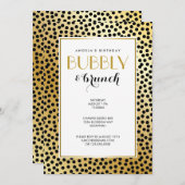 モダン水玉模様パターン黒と金ゴールド 招待状 (正面/裏面)