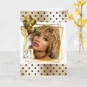 モダン水玉模様ブラック金ゴールド21番目のバルーン カード (黄色い花)