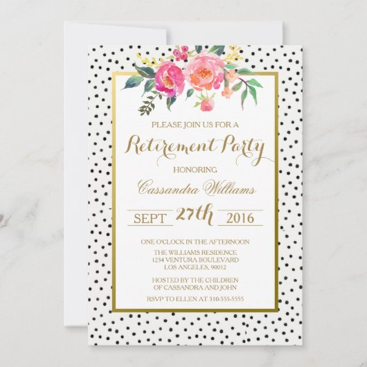 モダン水玉模様退職パーティの招待状 招待状 (正面)