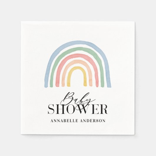 モダン水色の虹のスタイリッシュ赤ちゃんシャワー スタンダードカクテルナプキン (正面)