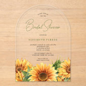 モダン水色ひまわりブライダルシャワーアーチ アクリル招待状 (正面)