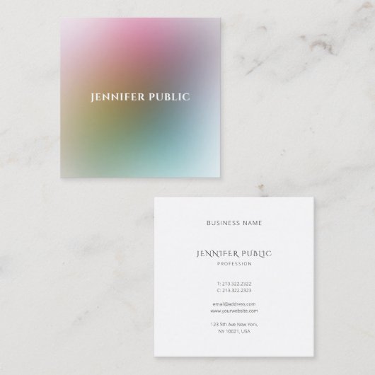 モダン水色カラフルテンプレートエレガントシンプル スクエア名刺 (正面/裏面)