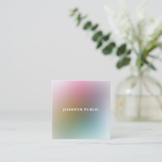 モダン水色カラフルテンプレートエレガントシンプル スクエア名刺 (スタンド正面)