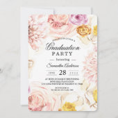 モダン水色カラフルフローラ枠 招待状 (正面)